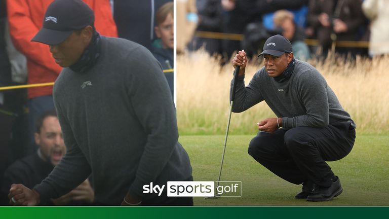 Woods gets his Open Championship underway with a huge birdie putt on the third hole at Royal Troon