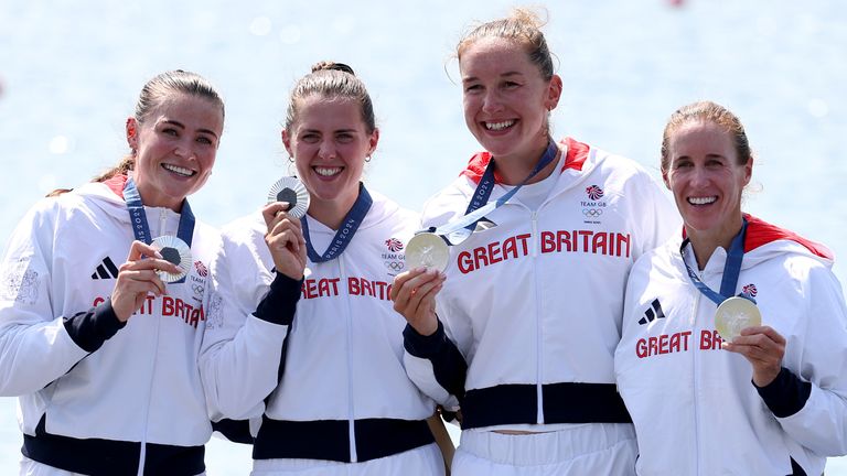 Helen Glover, Rebecca Shorten, Esme Booth and Sam Redgrave won silver in the women's four at the Paris Olympics