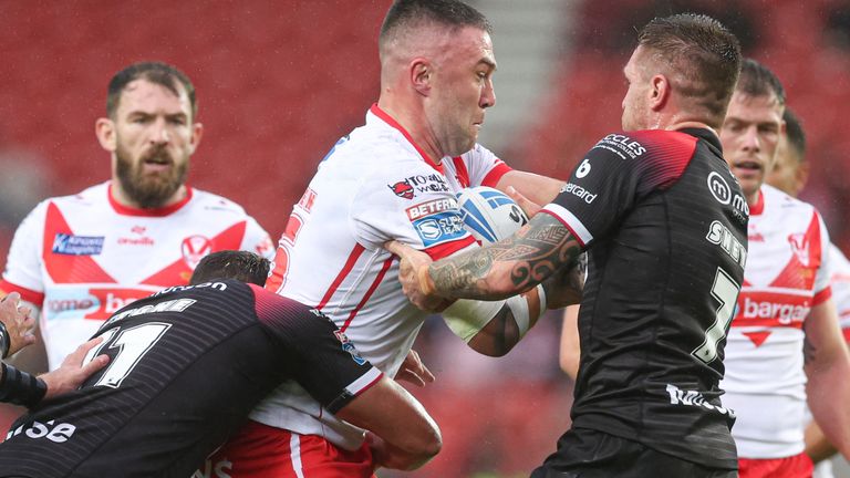 St Helens' Curtis Sironen is tackled