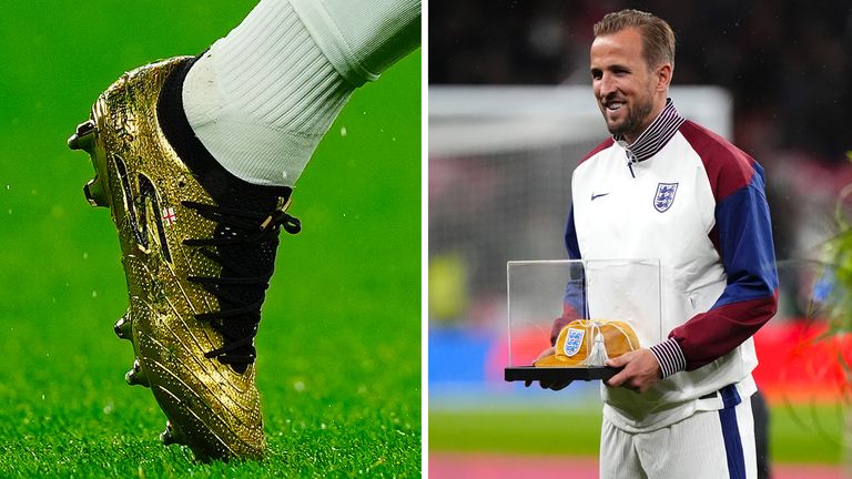 Harry Kane received a special England cap to mark his 100th appearance - and had boots to match