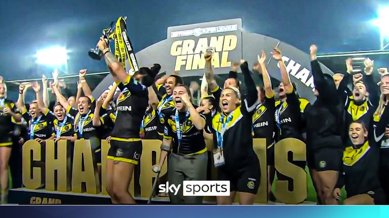 Watch the moment York Valkyrie lift the Women's Super League Grand Final trophy after victory against St Helens