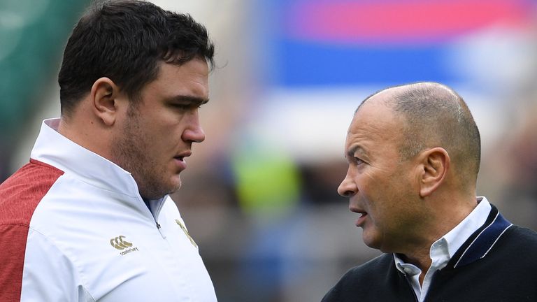 Jamie George and former England head coach Eddie Jones