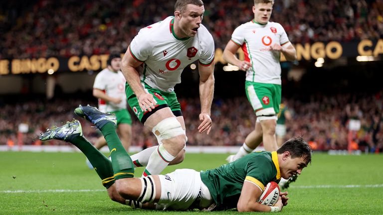 Franco Mostert scythed through the Wales defence for South Africa's first score