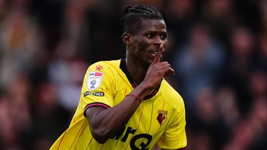 Vakoun Bayo celebrates after firing Watford in front against West Brom