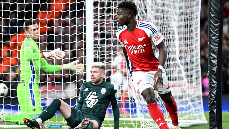 Bukayo Saka scored twice as Arsenal beat Monaco