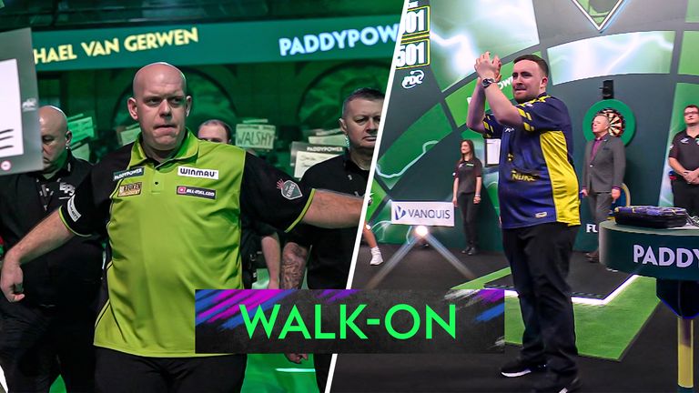 Watch the electric walk-ons from Luke Littler and Michael van Gerwen ahead of the World Darts Championship final
