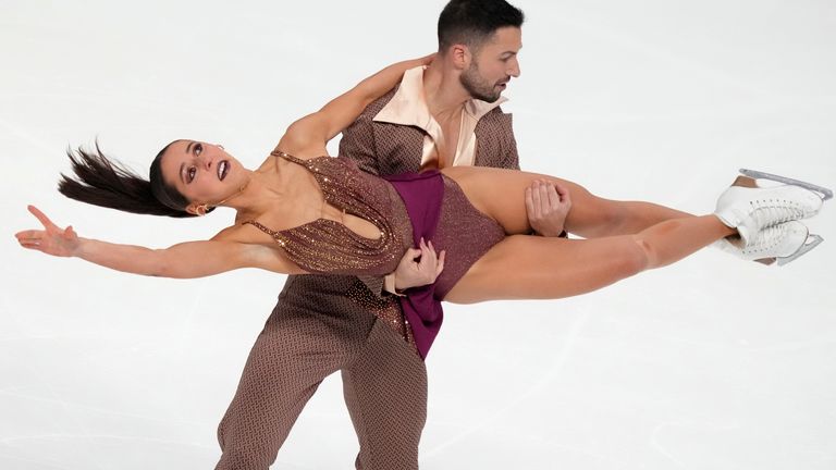 GB's Lilah Fear and Lewis Gibson perform their rhythm dance during the 2025 European Figure Skating Championships, where they took bronze