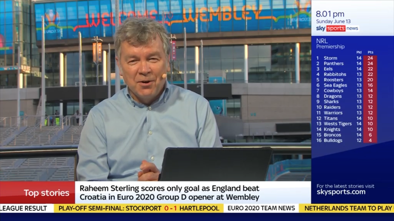 Nick Powell reporting from Sky Sports News' studio outside Wembley during Euro 2020