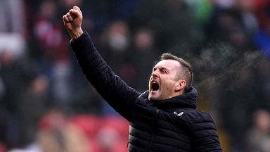 Nathan Jones celebrates Charlton's win over Stevenage at the Valley in February 