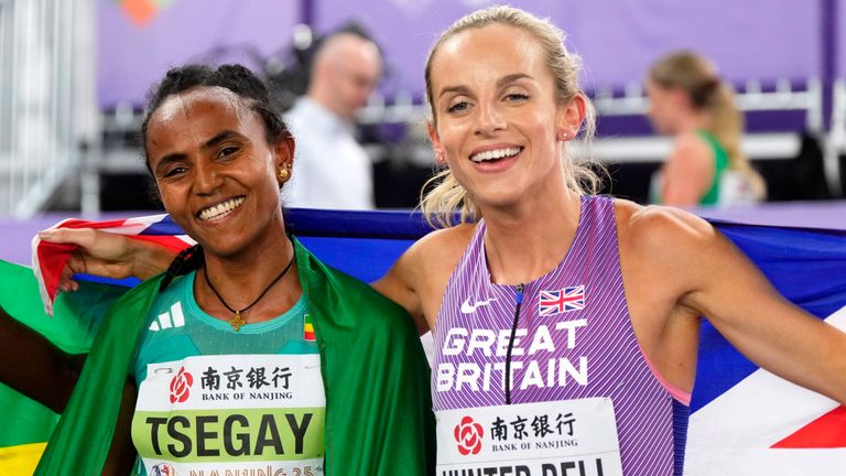 GB's Georgia Hunter Bell (right) bagged 1500m bronze in China after missing out on a medal at the European Indoors earlier this month
