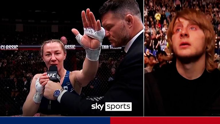 Pimblett watched on in tears as 'Meatball' Molly McCann made an emotional retirement speech following her surprise loss to Alexia Thainara at UFC London