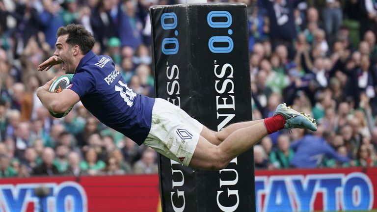 Damian Penaud added late gloss to the score-line when Ramos intercepted a Prendergast pass - equalling Serge Blanco's record for France tries