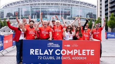 A group of walkers representing Queens Park Rangers, including Graeme Souness, arrive at Wembley on the final leg of the Sky Bet EFL Every Minute Matters Relay. 