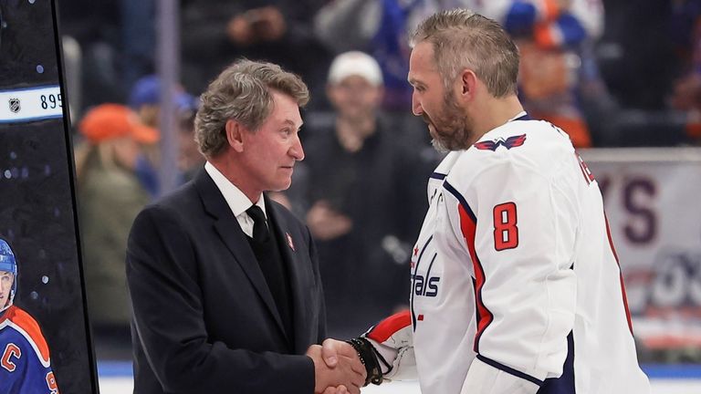 Ovechkin was greeted by Wayne Gretzky after he scored his 895th career goal