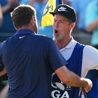 Scheffler hugged with his caddie Ted Scott after winning the PGA Championship