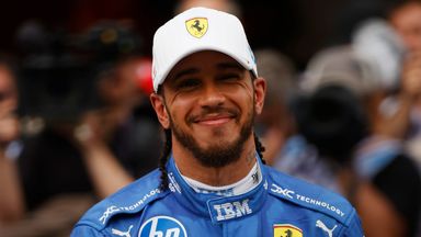 MIAMI GARDENS, FL - MAY 03: Scuderia Ferrari HP driver Lewis Hamilton (44) of Team Great Britain smiles for the fans after the running of the Sprint race for the F1 Crypto.com on May 03, 2025 at Miami International Autudrome in Miami Gardens, FL.(Pho
