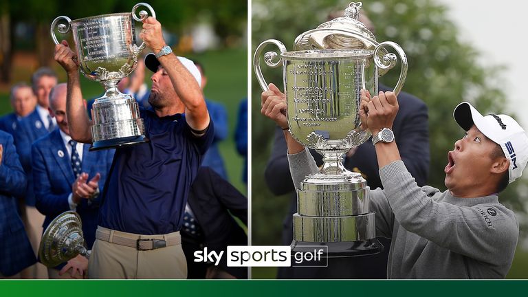 Scheffler dropped the lid of the Wanamaker Trophy when celebrating his PGA Championship win, in scenes reminiscent of Collin Morikawa five years earlier