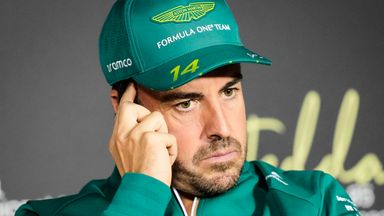 Aston Martin driver Fernando Alonso of Spain attends a news conference ahead of the Formula One Saudi Arabian Grand Prix at the Jeddah Corniche Circuit in Jeddah, Saudi Arabia, Thursday, April 17, 2025. (AP Photo/Darko Bandic)