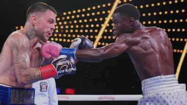 Richardson Hitchins lands his jab on Australia's George Kambosos. (AP Photo/Frank Franklin II)