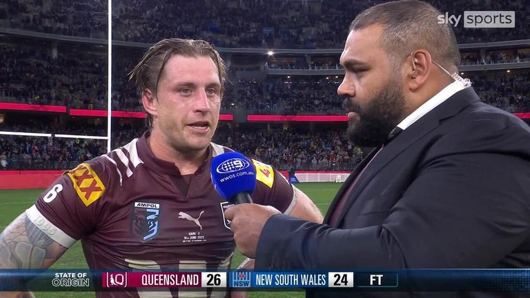 Queensland captain Cameron Munster reacts to an incredible game where his side narrowly avoided defeat after New South Wales fought back from a 20 point deficit