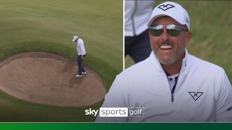 Phil Mickelson holed out for par from the bunker at Royal Portrush, despite leaving his first attempt in the sand