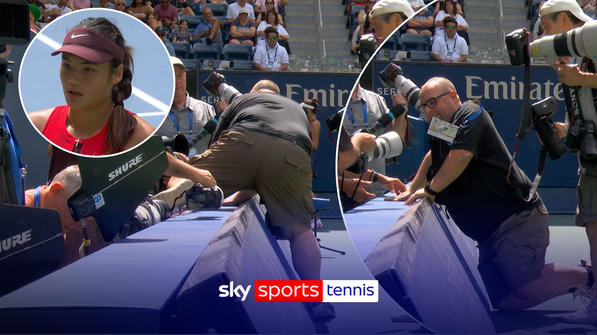 Ouch Photographer falls over hoardings at US Open