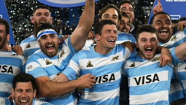 Argentina celebrate their first-ever victory over New Zealand on home soil