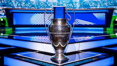 MONACO, MONACO - AUGUST 27: The UEFA Champions League trophy is seen on the stage ahead of the UEFA Champions League 2025/26 League Phase Draw at Grimaldi Forum on August 27, 2025 in Monaco, Monaco. (Photo by Claudio Lavenia - UEFA/UEFA via Getty Ima