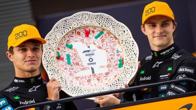 Lando Norris and Oscar Piastri celebrate McLaren's 200th victory at the 2025 Hungarian Grand Prix