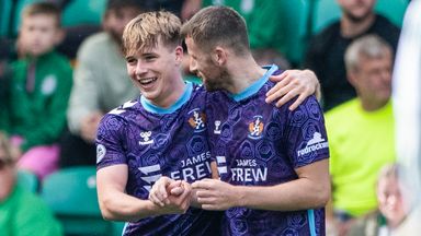 Kilmarnock's Ben Brannan (L) celebrates with Liam Polworth (R) after scoring to make it 2-2