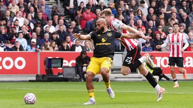 Manchester United's Bryan Mbeumo is fouled by Brentford's Nathan Collins, leading to a penalty