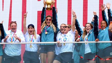 England's Red Roses celebrate their World Cup triumph at Battersea Power Station