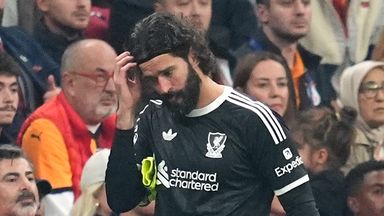 Liverpool goalkeeper Alisson Becker after being substituted against Galatasaray with an injury