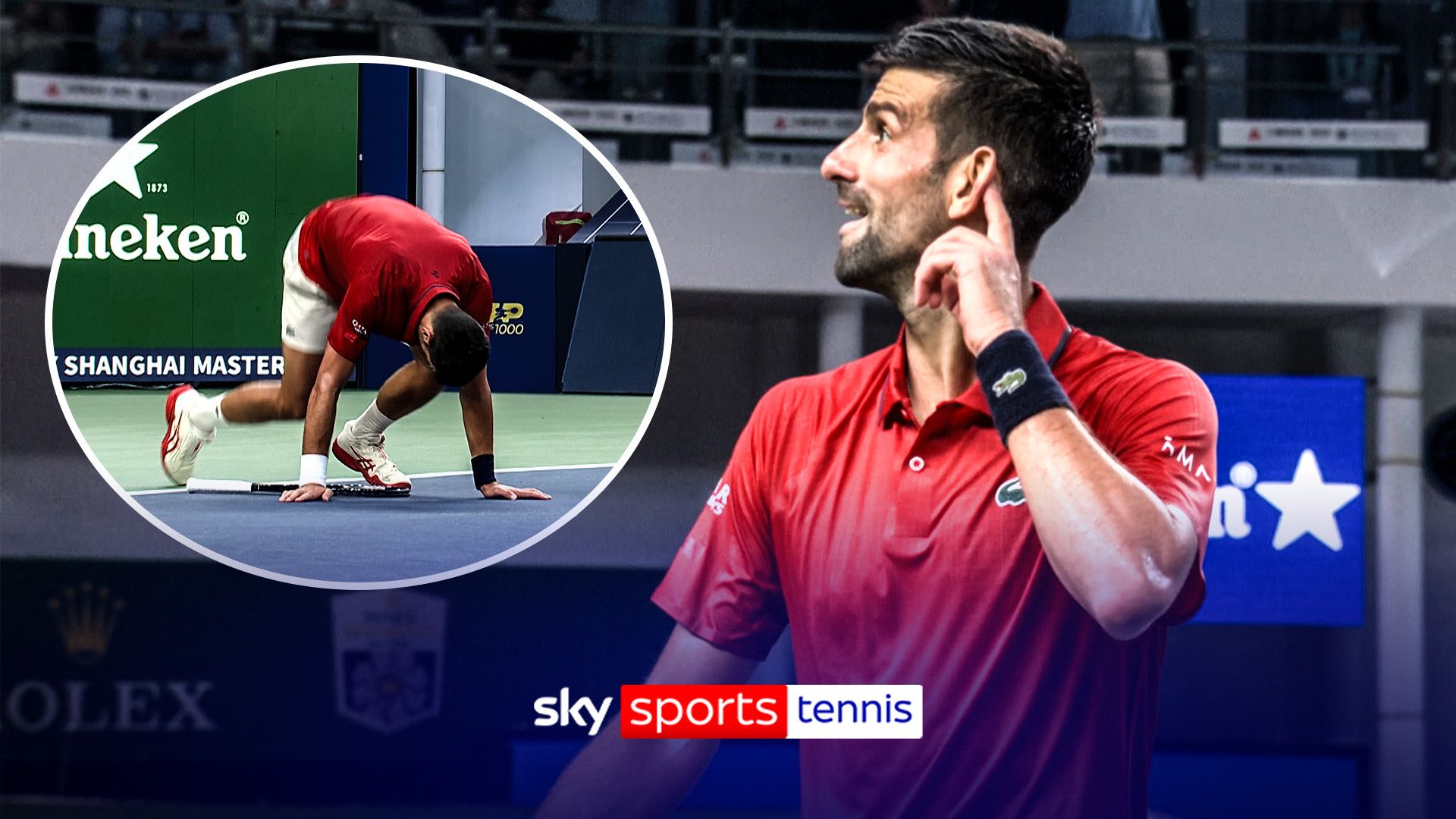 Djokovic wins a sensational 28-shot rally despite struggling with hip injury!