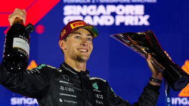 George Russell celebrates winning the Singapore GP