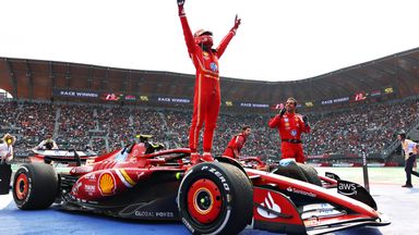 Carlos Sainz celebrates victory for Ferrari in the 2024 Mexico City GP