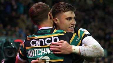 Tommy Freeman (right) scored four tries as he played a starring role for Northampton Saints against Saracens
