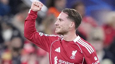 Liverpool's Alexis Mac Allister celebrates scoring the winner against Real Madrid