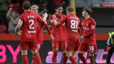 Topi Keskinen celebrates scoring what proved to be the winner for Aberdeen