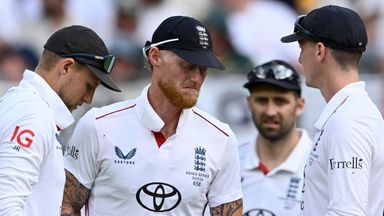 Joe Root, Ben Stokes, Mark Wood and Harry Brook (left to right) during England's Ashes thrashing in Perth (Getty Images)