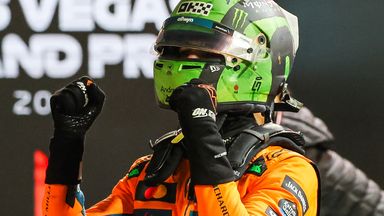 Lando Norris celebrates his Las Vegas Grand Prix pole