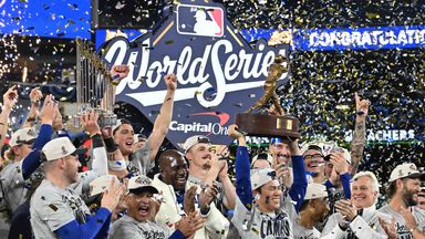 The Los Angeles Dodgers celebrate sealing a second successive World Series title