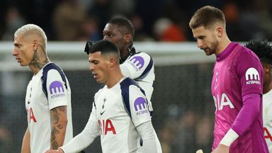 Tottenham players leave the field at half-time during the defeat to Fulham

