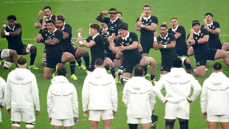 England watch the haka before kick-off at Twickenham