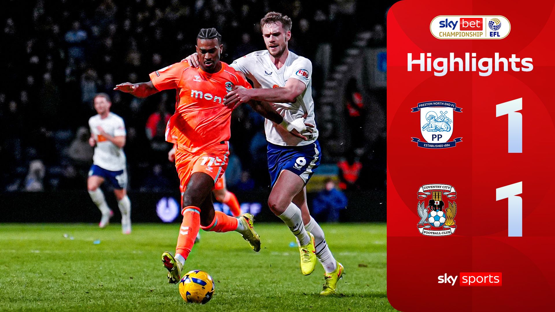 Championship leaders Coventry held by 10-man Preston