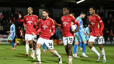 Fabio Borini celebrates his first Salford City goal