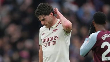 Arsenal's Declan Rice shows his dejection during the 2-1 loss  at Villa