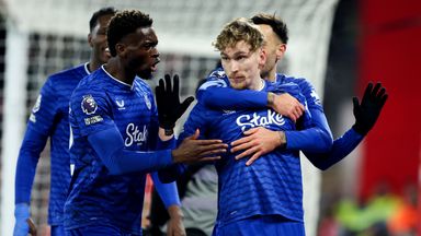 Everton's James Garner celebrates scoring the opening goal 