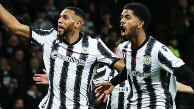 Jonah Ayunga celebrates after restoring St Mirren's lead against Celtic in the Scottish League Cup Final