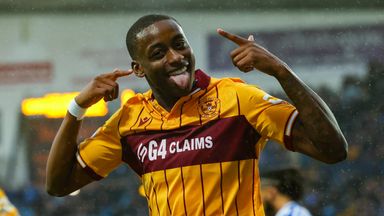 KILMARNOCK, SCOTLAND - NOVEMBER 22: Motherwell's Tawanda Maswanhise celebrates scoring to make it 1-0 during a William Hill Premiership match between Kilmarnock and Motherwell at The BBSP Stadium Rugby Park, on November 22, 2025, in Kilmarnock, Scotl